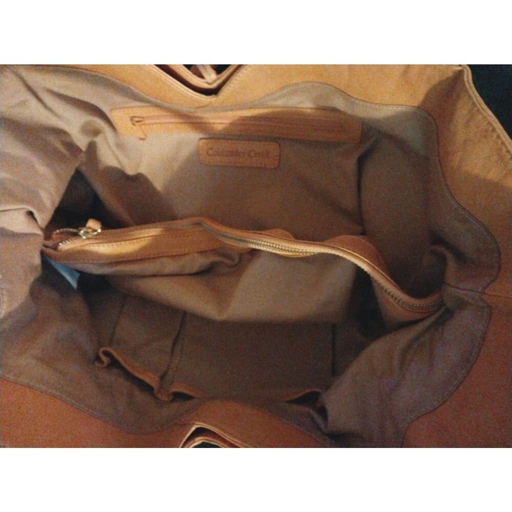 Coldwater Creek Womens Tan Cognac Leather Boho Hobo Shoulder Tote Bag Large - Picture 9 of 13
